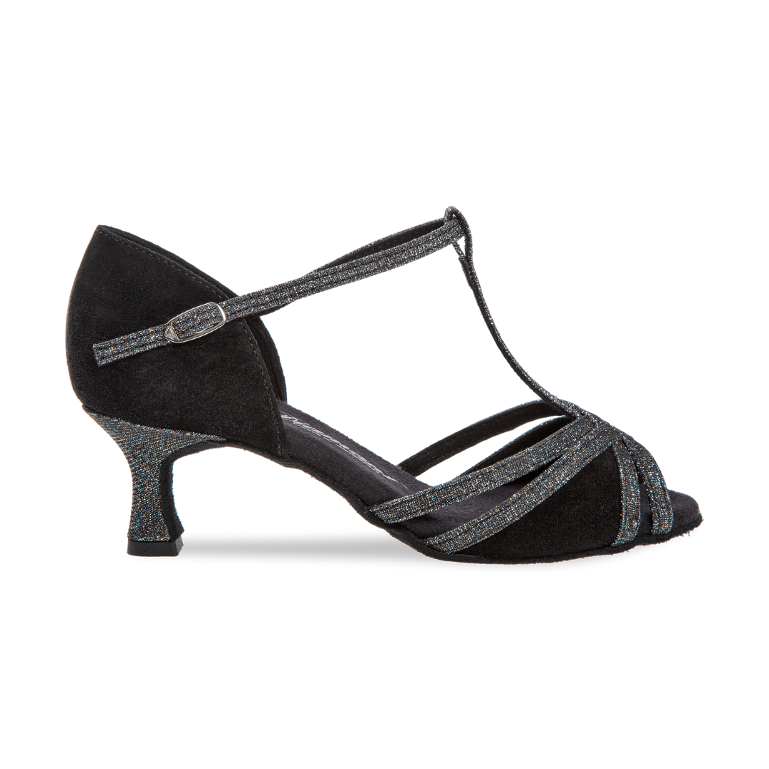 Diamant 205-077-656-Soulier de Danse  2" Semelle Suede BROCADE ARGENT / SUEDE NOIR