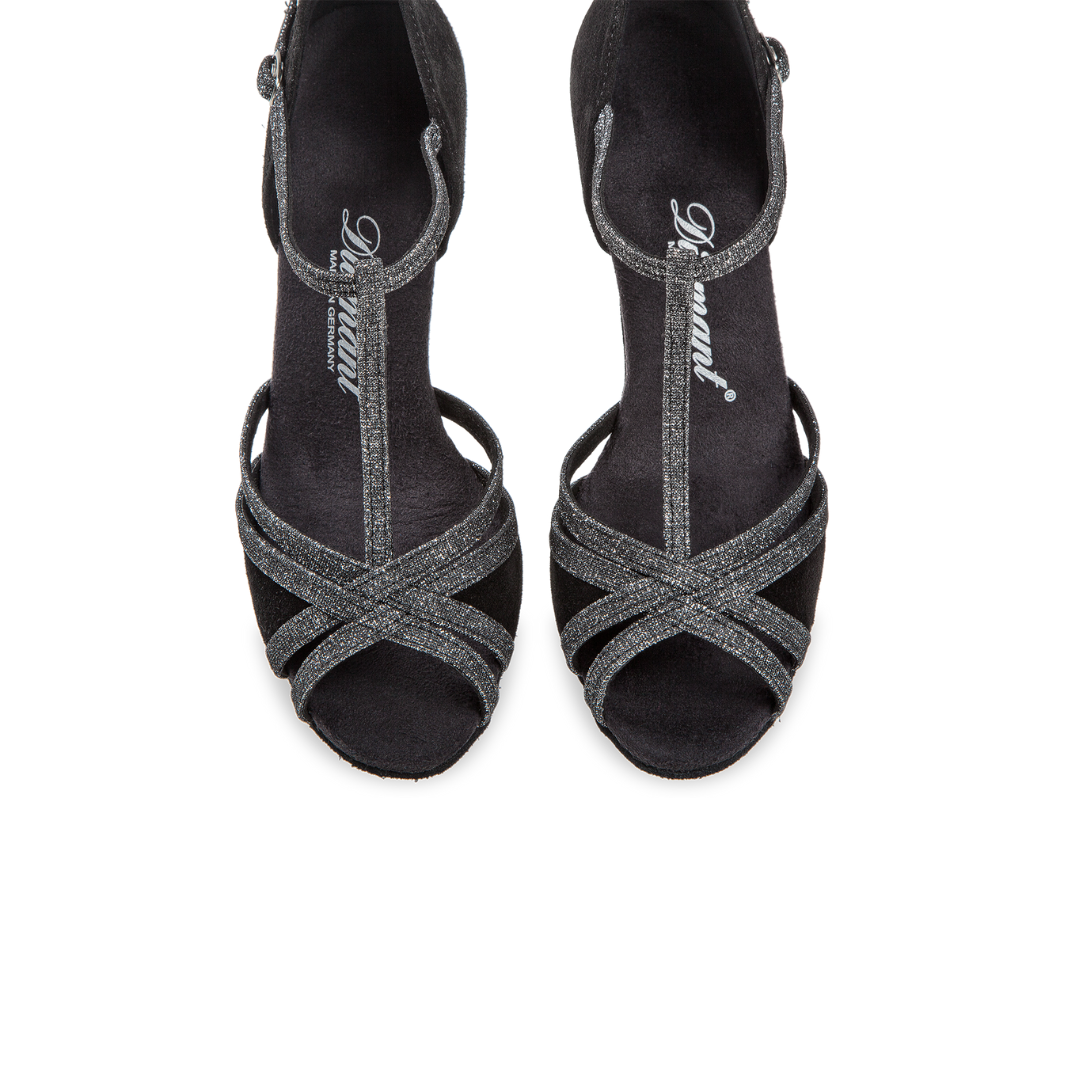 Diamant 205-077-656-Soulier de Danse  2" Semelle Suede BROCADE ARGENT / SUEDE NOIR