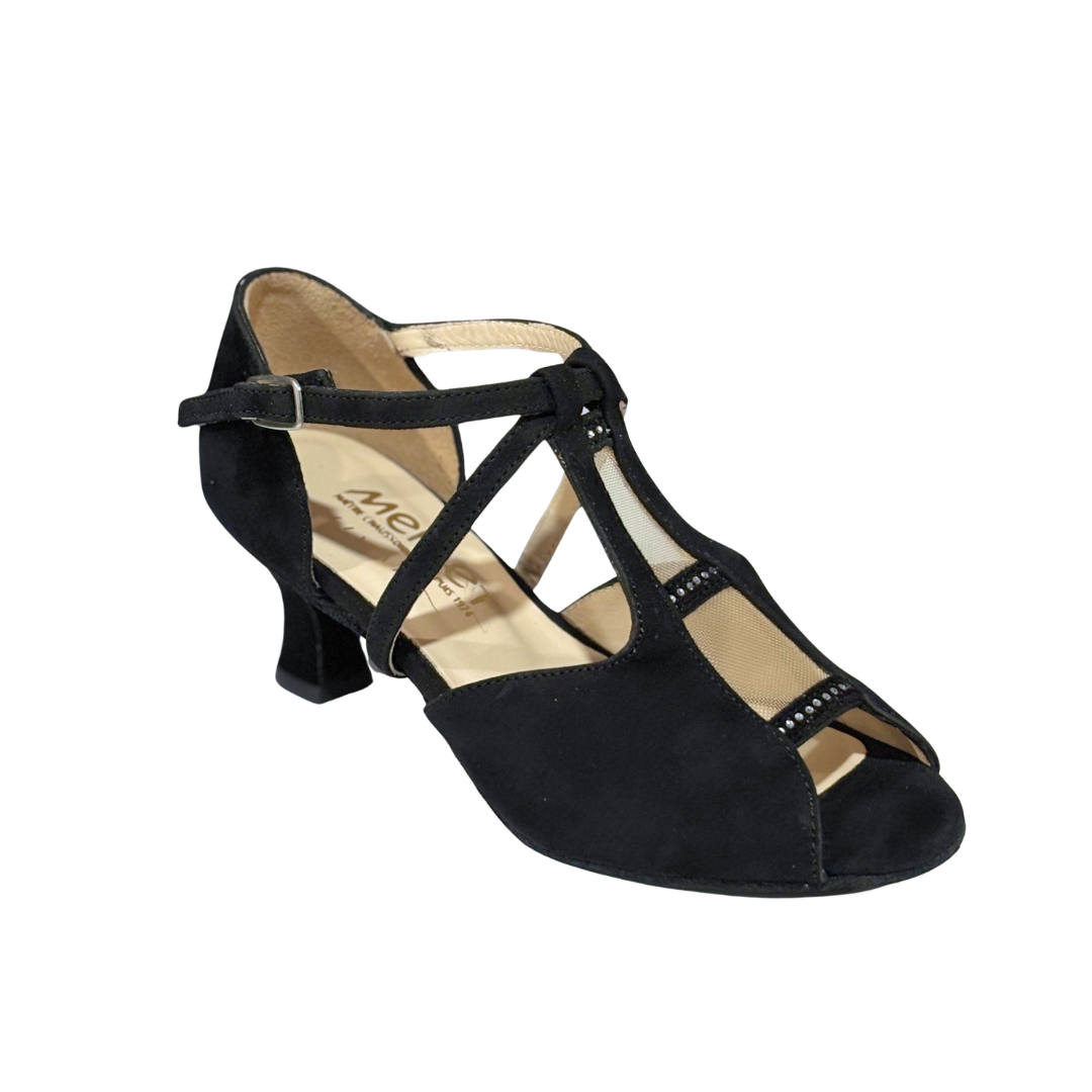 Merlet KATIA1-1404-001-Soulier de Danse 2" Semelle Suede Strass Chèvre Velours-NOIR