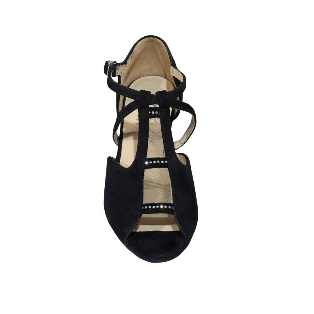 Merlet KATIA1-1404-001-Soulier de Danse 2" Semelle Suede Strass Chèvre Velours-NOIR