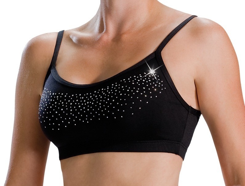 MotionWear 5670-Rhinestone Spray Cami Bra Top-BLACK-SMALL