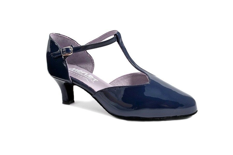 Merlet ADELINA-Ballroom Shoe 2'' Suede Sole Charol Patent Leather-NAVY