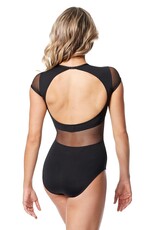 Lulli Dancewear LUF652-Orlina Lace Mesh Cap sleeve Leotard-BLACK-LARGE
