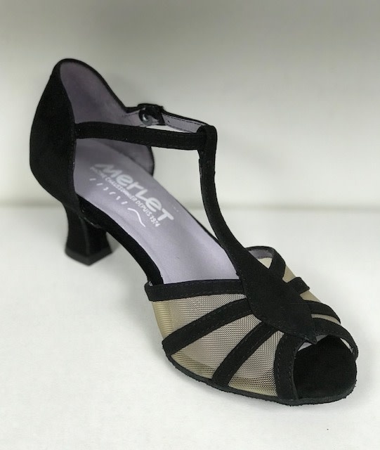 Merlet KARMINA-1404-001-Ballroom Shoes 2'' Suede Sole Velvet-BLACK