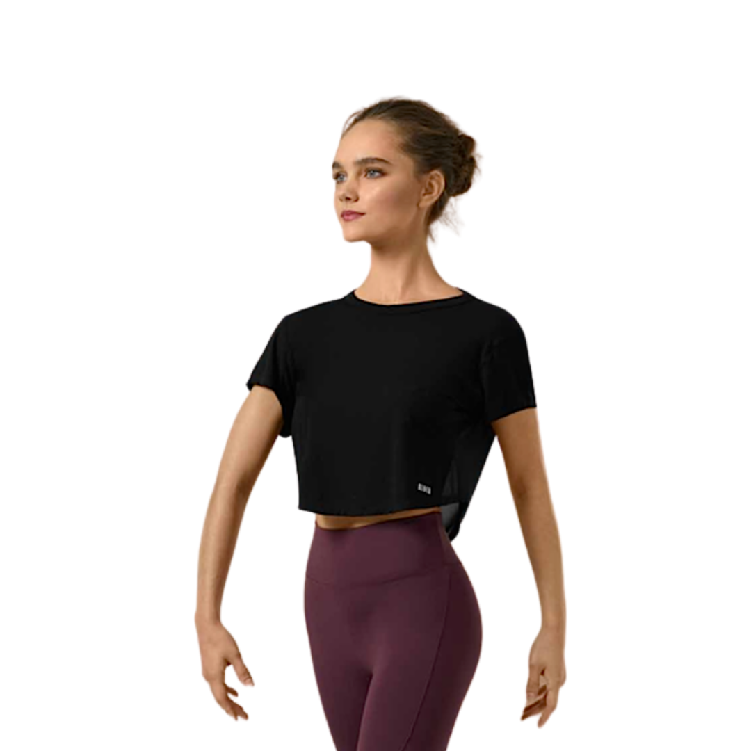 Bloch Z9352-Selene Loose Fit Mesh BackCropped T-Shirt-WHITE LARGE
