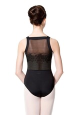 Lulli Dancewear LUF-535-Wide Strap Leotard With Floral Mesh-BLACK