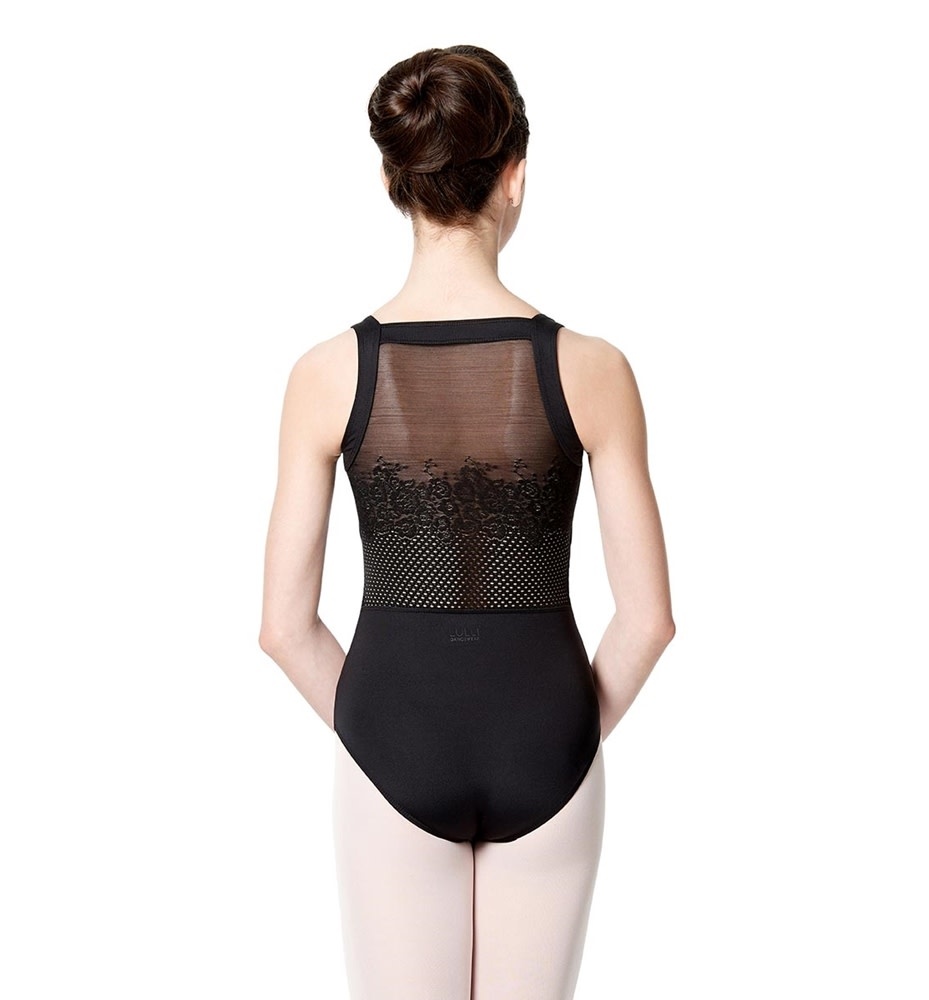 Lulli Dancewear LUF-535-Wide Strap Leotard With Floral Mesh-BLACK