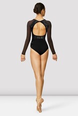 Bloch L1049-Dana Boat Neck Velvet Paneled Mesh Long Sleeve Leotard