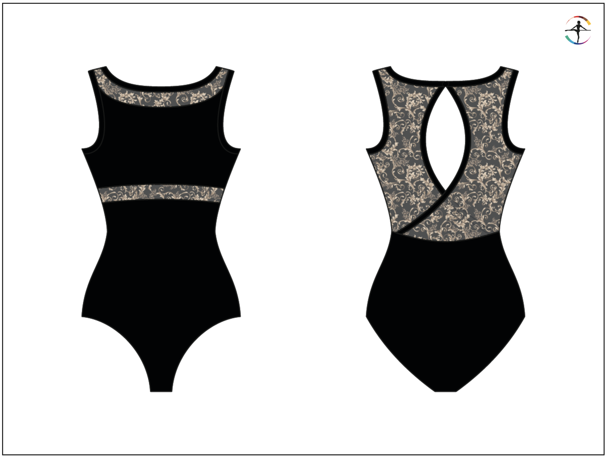 Wear Moi DEMOISELLE-Leotard avec Empiècement en Mesh Imprimée-NOIR-LARGE