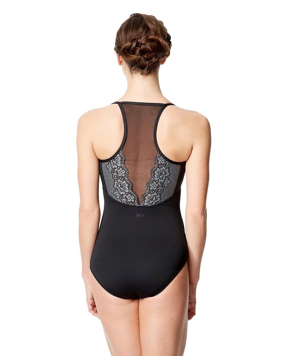 Lulli Dancewear LUF599-Yoana Lace Camisole Dance Leotard-BLACK-GREY