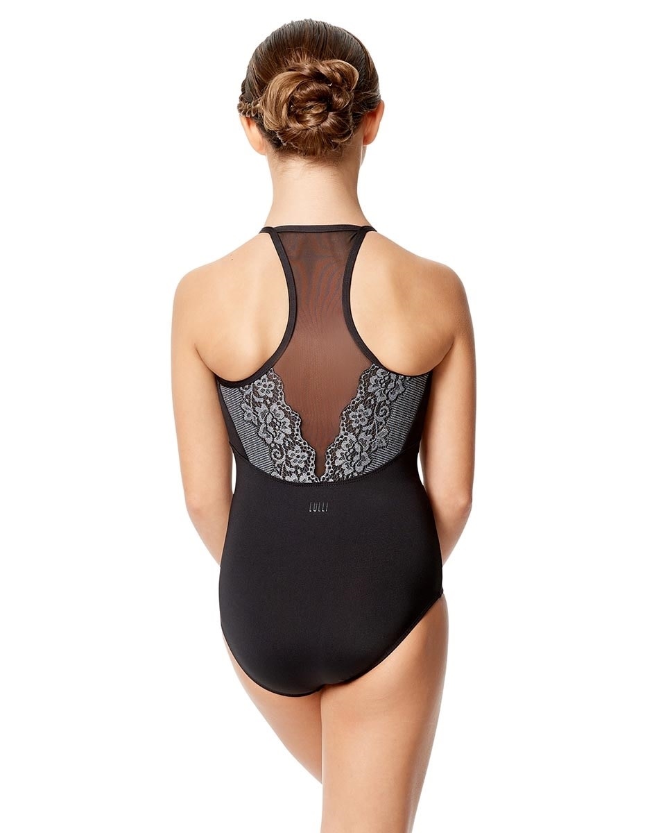 Lulli Dancewear LUF599C-Yoana Lace Camisole Dance Leotard-BLACK-GREY-14