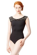 Lulli Dancewear LUF562-Aitana Cap Sleeve Geo Mesh Dance Leotard-BLACK