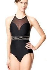 Lulli Dancewear LUF590-Embroidered Mesh Halter Neck Leotard-BLACK-XSMALL