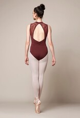 Mirella M3072LM-High Neckline Mesh Panel Open Back Leotard-BLACK PA