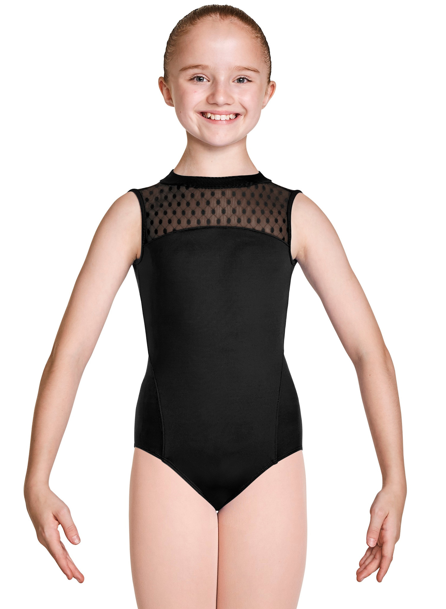 Mirella M464C-High Neckline Mesh Open Back Leotard-PINK-2-4