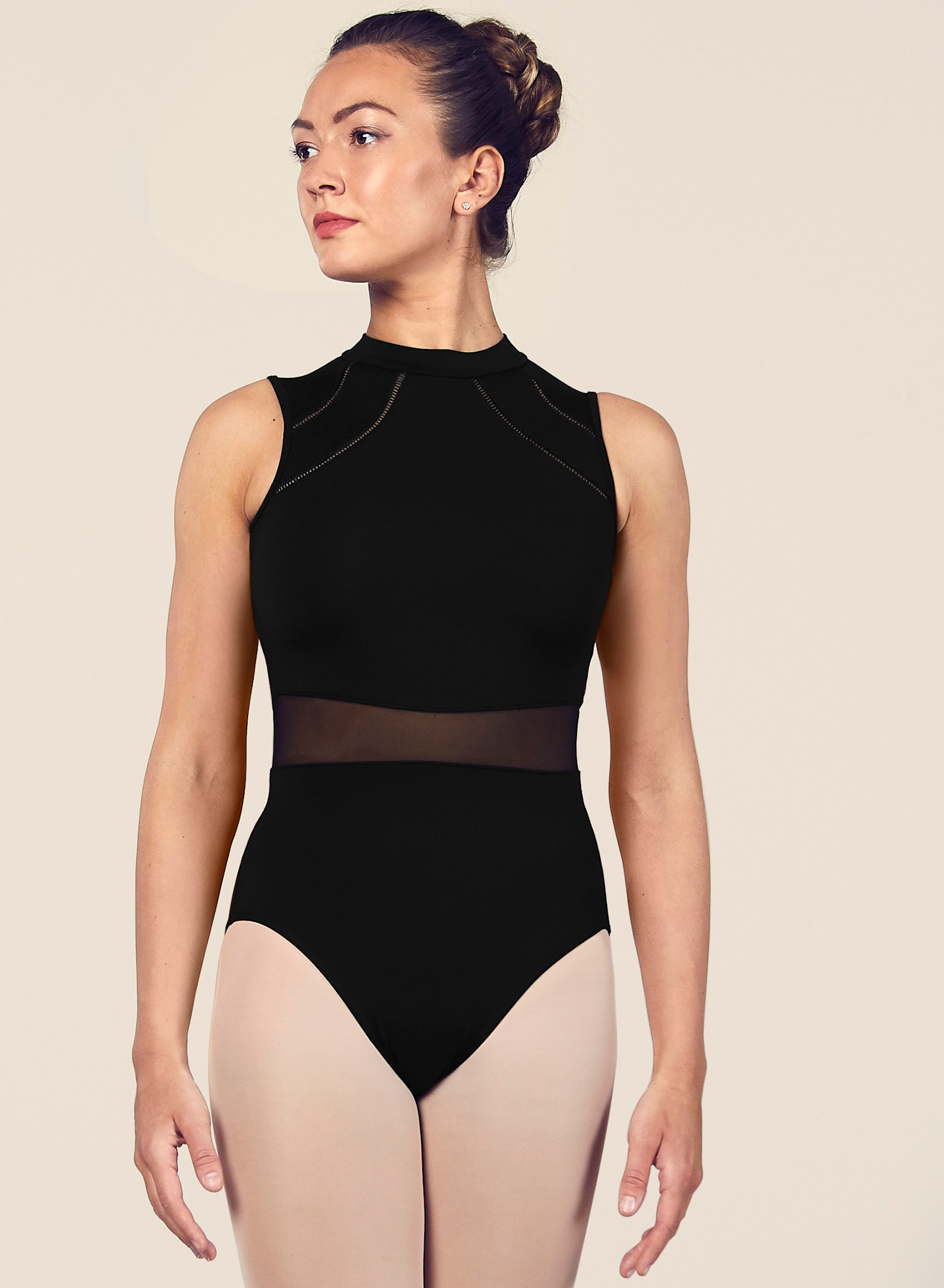 Bloch L4932-Solene Maillot Dos Ouvert Insertion de Mesh à La Taille-NOIR-SMALL