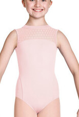 Mirella M464C-High Neckline Mesh Open Back Leotard-PINK-2-4