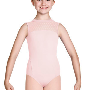 Mirella M464C-High Neckline Mesh Open Back Leotard-PINK-2-4