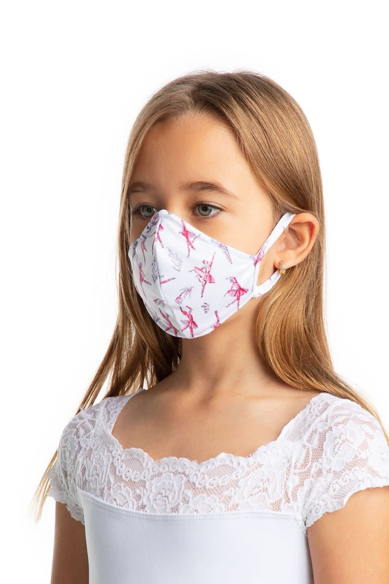 SoDanca L2177-Masque Facial Enfant Imprimé Ballerine Avec Courroies d'oreille - TAILLE UNIQUE