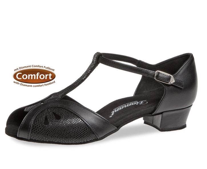 Diamant 019-029-153-Soulier de Danse 1" Semelle de Suède Cuir/Suède-NOIR/PYTHON