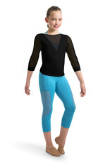 Bloch FT5072C-Jamei V Neckline Mesh Paneled 3/4 Sleeve Top