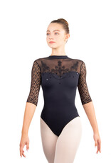 Ballet Rosa CHANEL-High Neck Hallf Sleeve Leotard-NOIR
