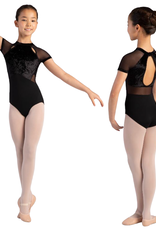 Bloch CL4152-Sasha Leotard Manches Courtes Mesh et Velours Col Montant-BLACK-6X7