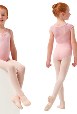 Mirella M1558C-V Neckline Printed Mesh Back Cap Sleeve Leotard-PINK