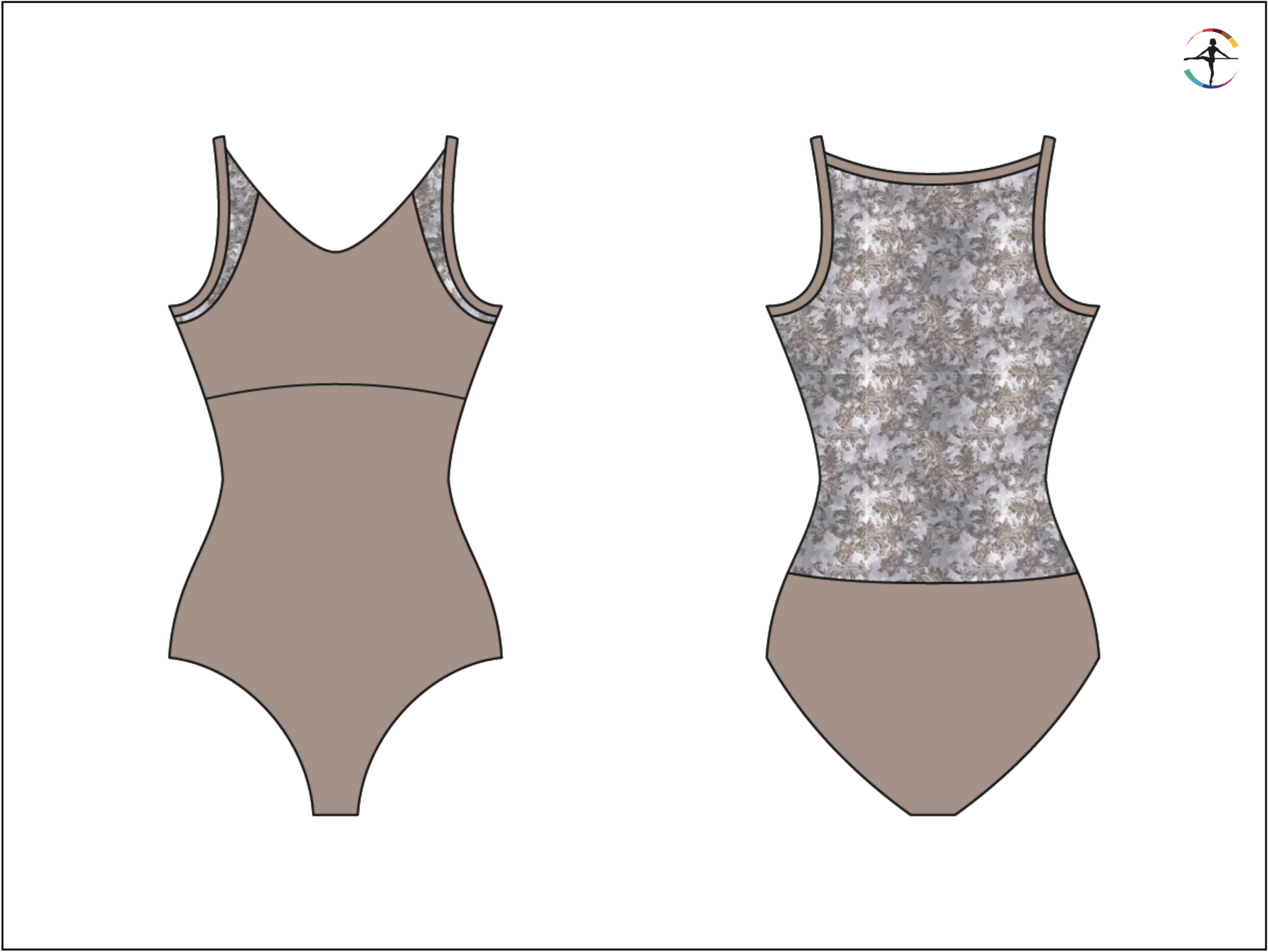 Wear Moi ALEGRIA-Camisole Leotard Front and Back Mesh Insertion-MOKA