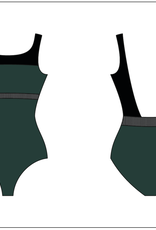 Wear Moi MIMOSA-Leotard Wide Straps Open Back Mesh Insert-FOREST GREEN/BLACK