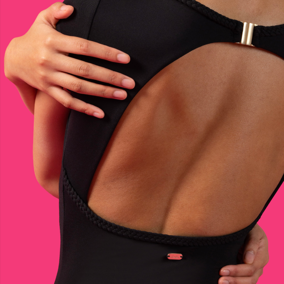 Mirella M5103LM-Boat Neckline Open Back Cap Sleeve Leotard-BLACK