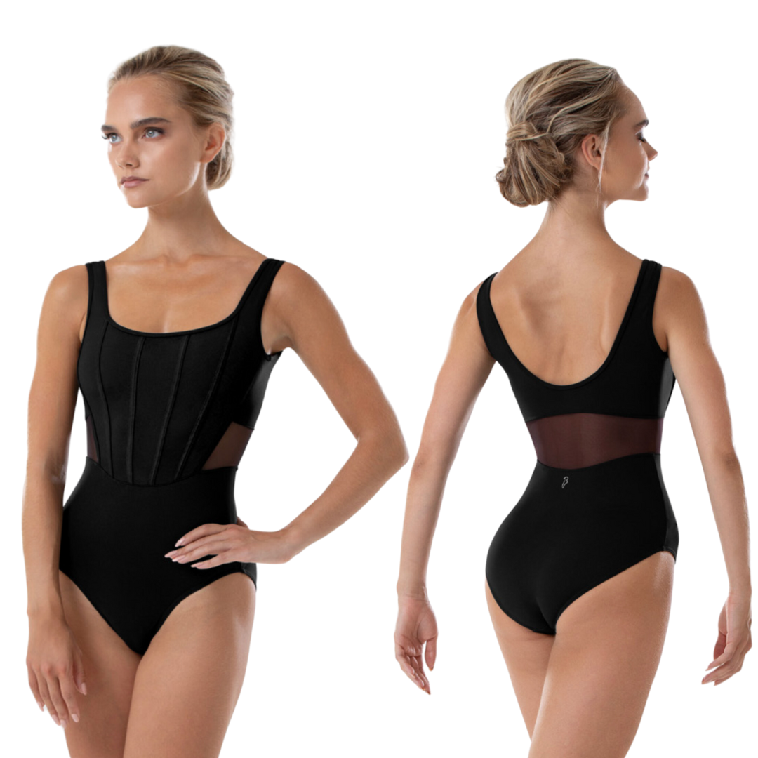 Bloch L4105B-Abby Square Neckline Bind Detail Tank Leotard-BLACK