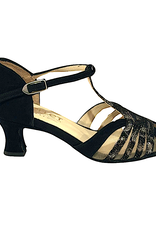 Merlet KANEL7-1404-083-Ballroom Shoes 2'' Suede Sole Isola Leather Velvet Leather-BLACK/SILVER