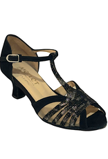 Merlet KANEL7-1404-083-Ballroom Shoes 2'' Suede Sole Isola Leather Velvet Leather-BLACK/SILVER