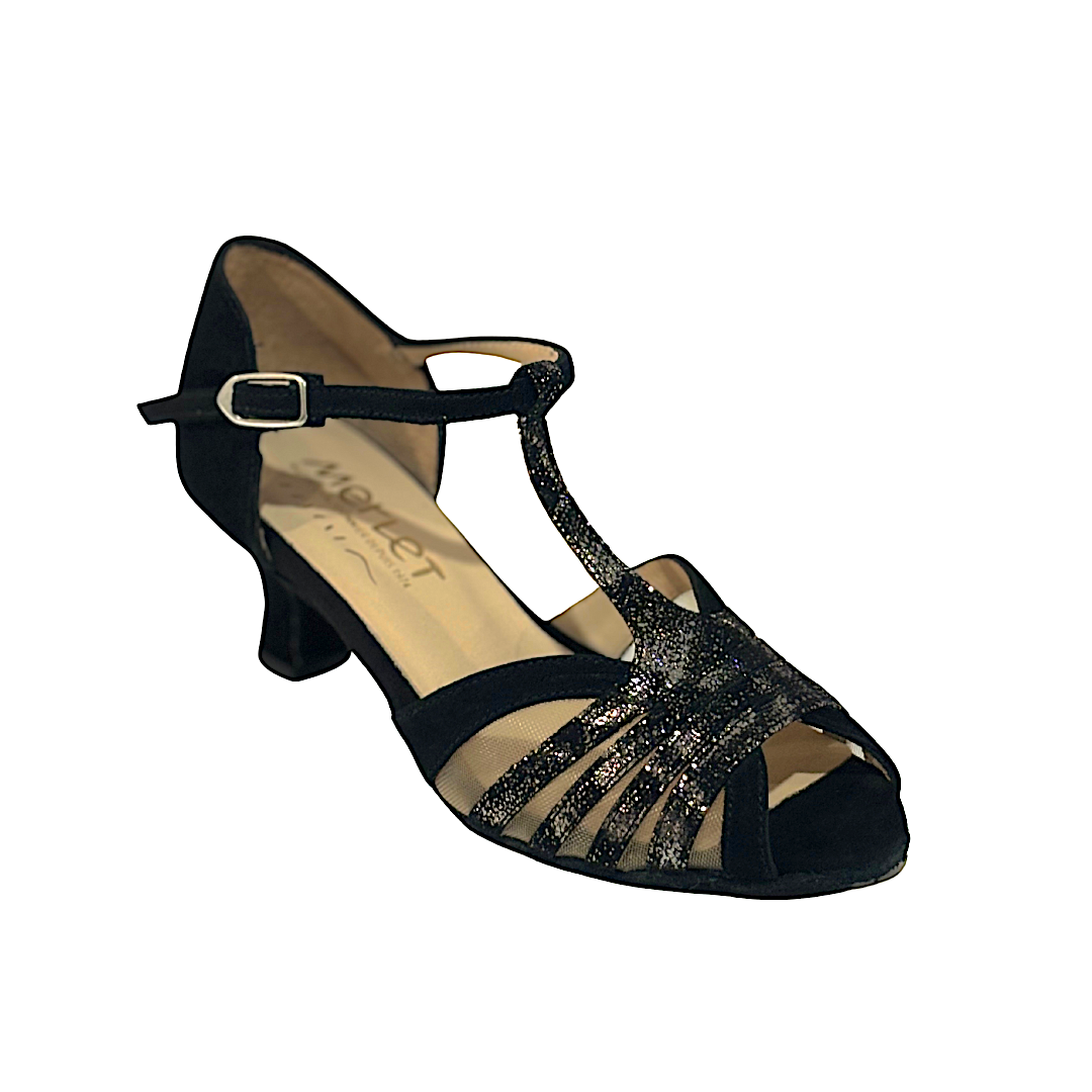 Merlet KANEL7-1404-083-Soulier De Danse 2" Semelle Suede Cuir Isola Chèvre Velours-NOIR/ARGENT