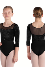 Bloch CL5246-Layla Leotard Manches 3/4 Velours et Mesh-NOIR