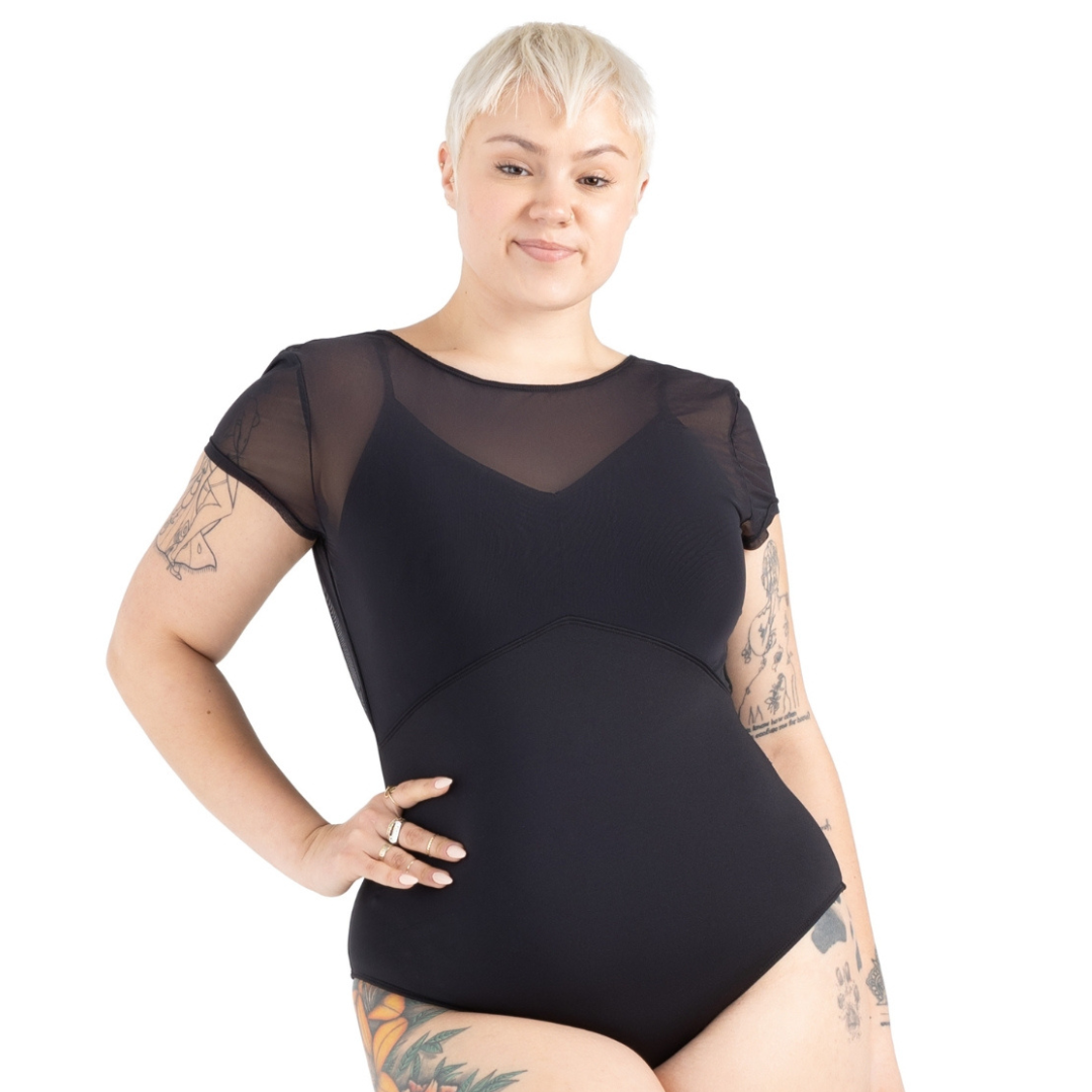 Capezio 12242W-Camisole Style Leotard Boasts a Mesh Cap Sleeve Overlay