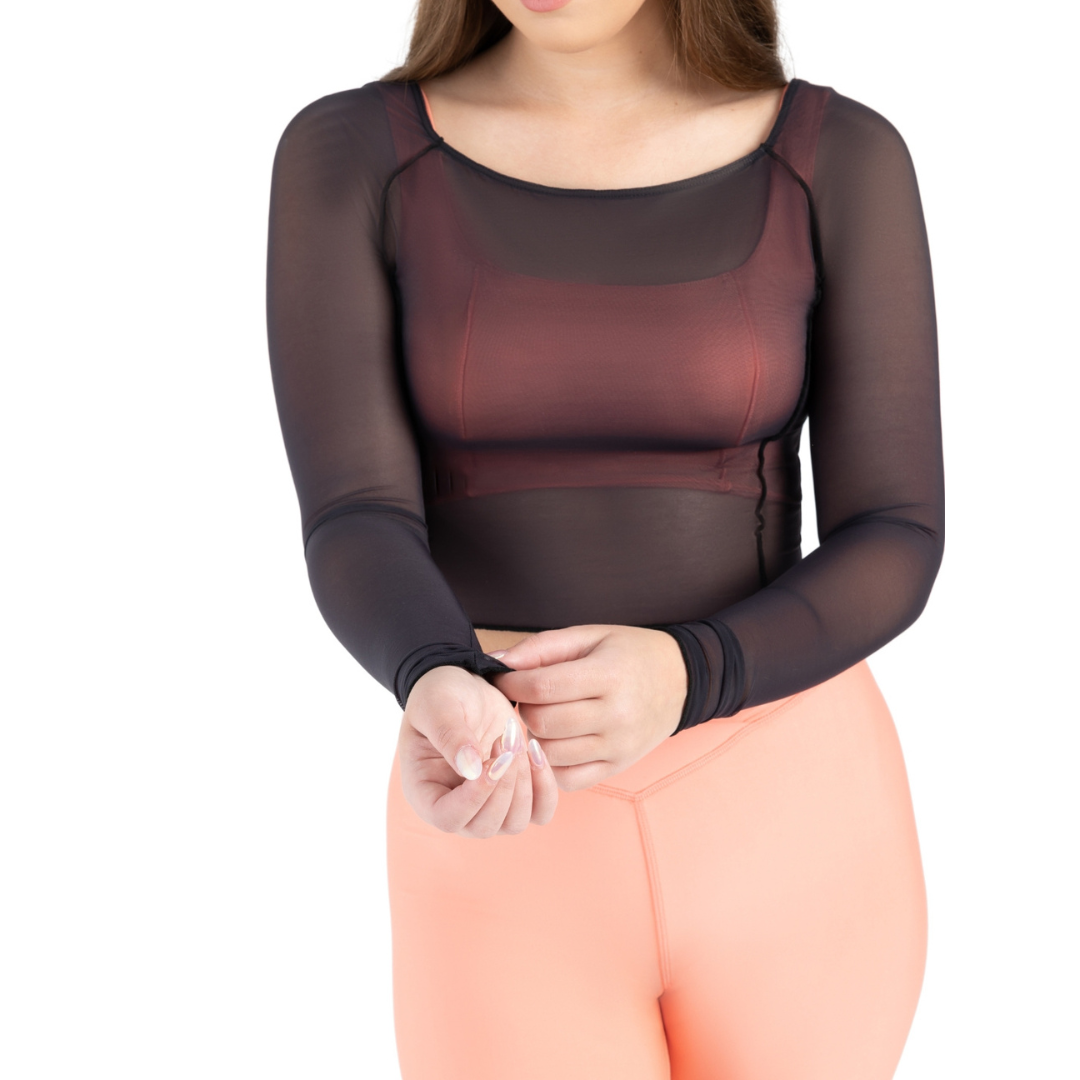 Capezio 12247W-Haut en Mesh à Manches Longues - NOIR