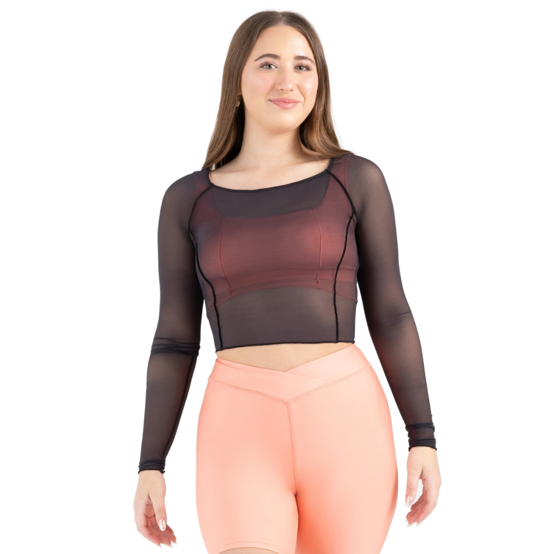 Capezio 12247W-Haut en Mesh à Manches Longues - NOIR