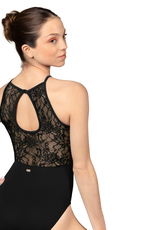 Mirella M3120LM-Lace Contrast Halter Leotard-BLACK