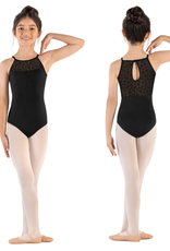 Mirella M493C-High Neckline Daisy Lace Leotard-BLACK