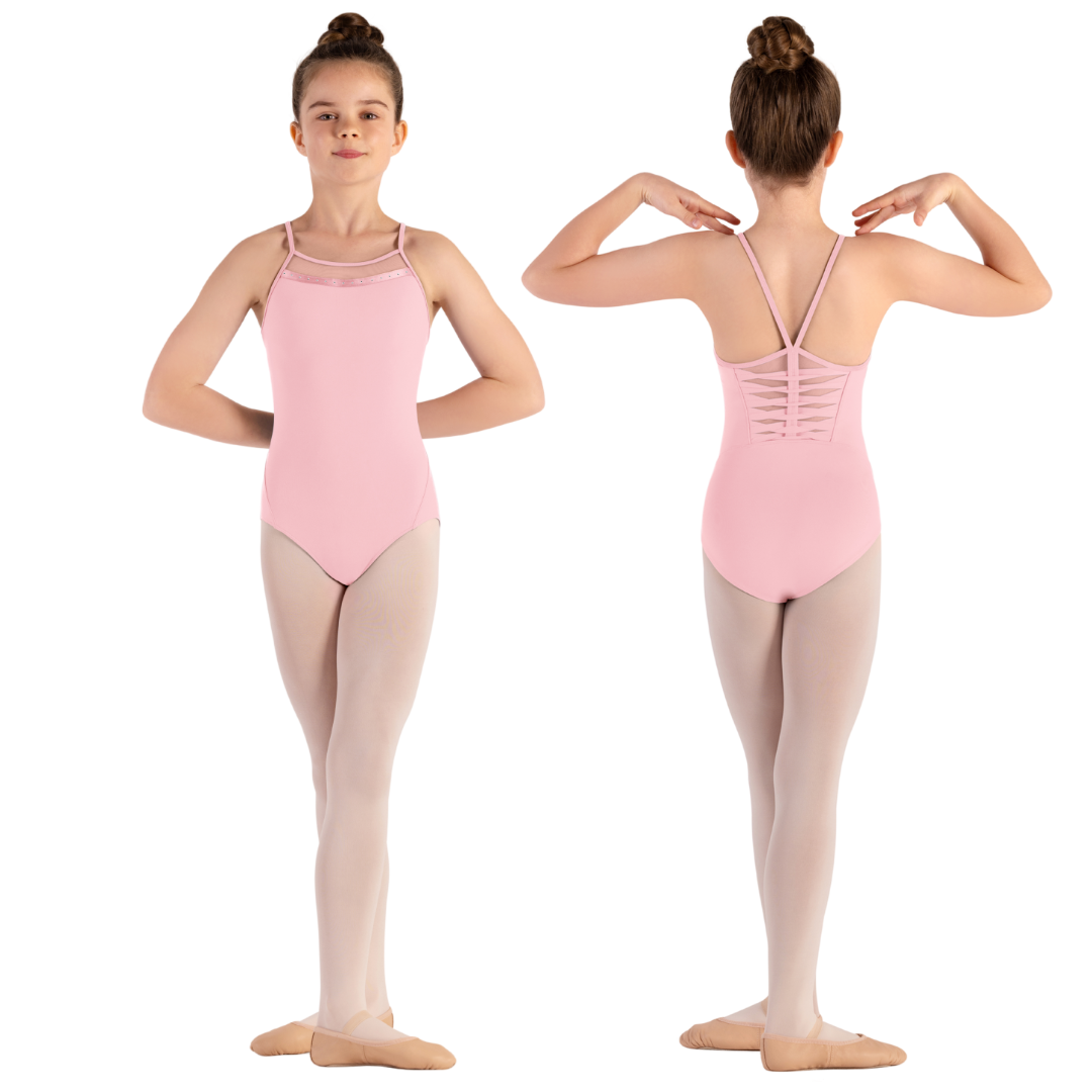 Bloch CL9277-Melica Mesh Panel NecklineWeave Detail Back Cami Leotard