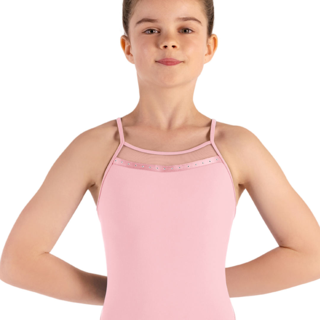 Bloch CL9277-Melica Mesh Panel NecklineWeave Detail Back Cami Leotard