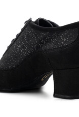 Portdance PD701-Ballroom Shoes Split Sole Cuban Heel 1.5" Suede Sole Nubuck/Glitter-BLACK