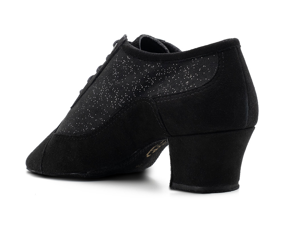 Portdance PD701-Ballroom Shoes Split Sole Cuban Heel 1.5" Suede Sole Nubuck/Glitter-BLACK