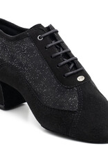 Portdance PD701-Ballroom Shoes Split Sole Cuban Heel 1.5" Suede Sole Nubuck/Glitter-BLACK