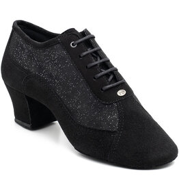 Portdance PD701-Chaussures de Danse Talon Cubain 1.5"Semelle Suede Nubuck/Paillettes-NOIR