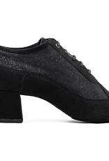 Portdance PD701-Ballroom Shoes Split Sole Cuban Heel 1.5" Suede Sole Nubuck/Glitter-BLACK