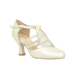 Merlet CHARONE1-1457-417-Soulier de Danse 2.5"Semelle Suede Cuir Métallisé-PLATINE