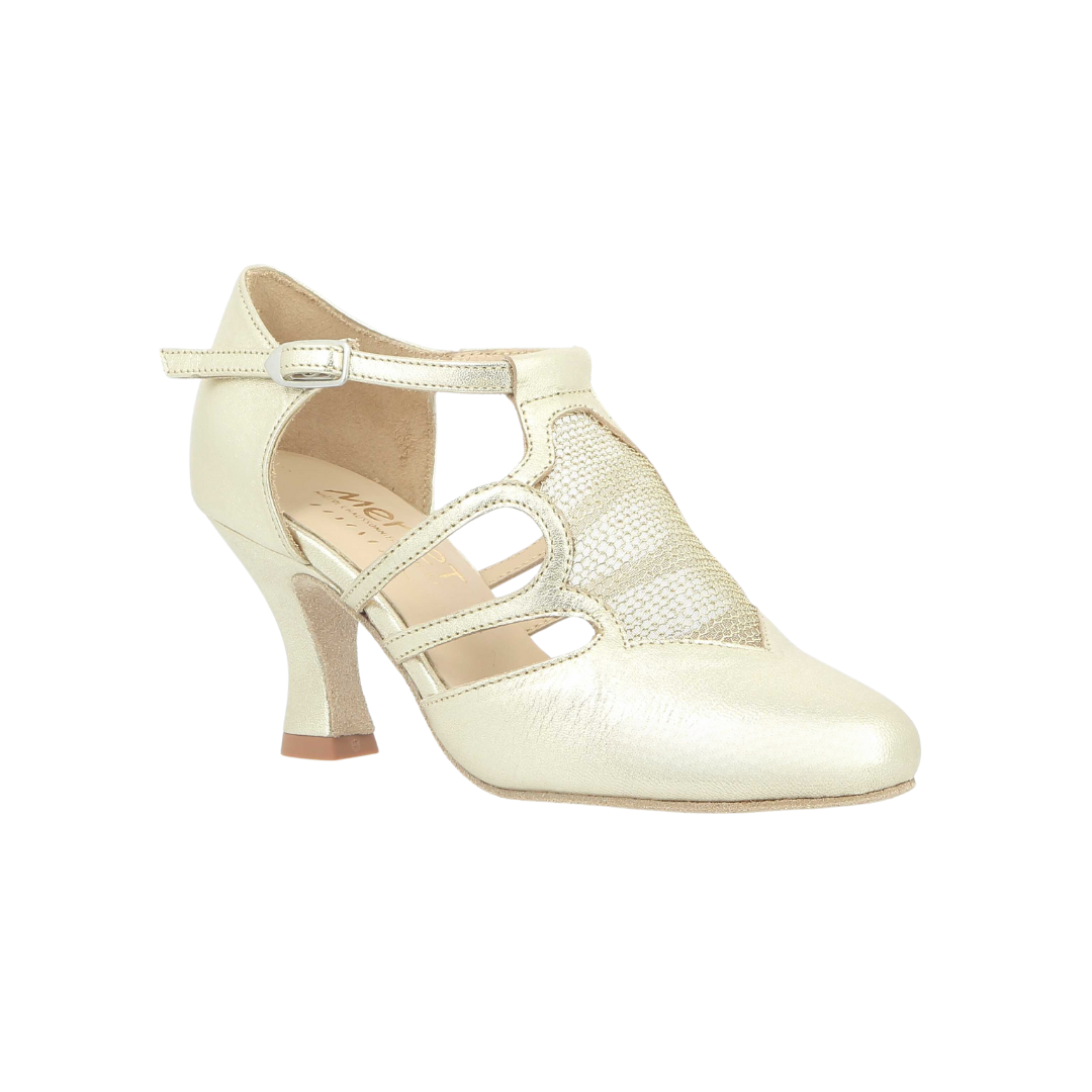 Merlet CHARONE1-1457-417-Soulier de Danse 2.5"Semelle Suede Cuir Métallisé-PLATINE